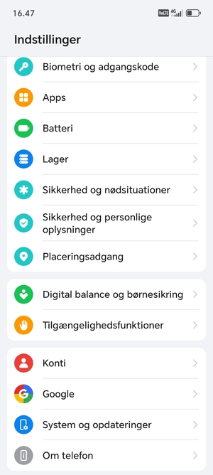 Scroll til og vælg Sikkerhed og personlige oplysninger