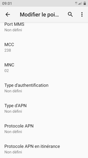 Faites défiler vers le bas et saisissez les informations Internet