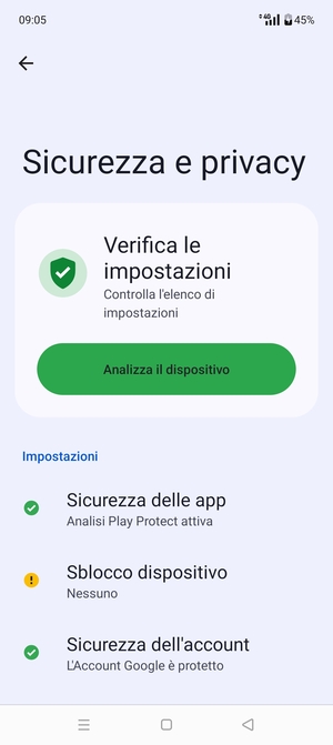 Per attivare il blocco dello schermo, vai al menu Sicurezza e privacy e seleziona Sblocco dispositivo