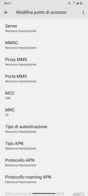 Scorri verso il basso e inserisci le informazioni di internet