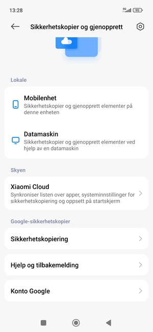 Bla til og velg Sikkerhetskopiering