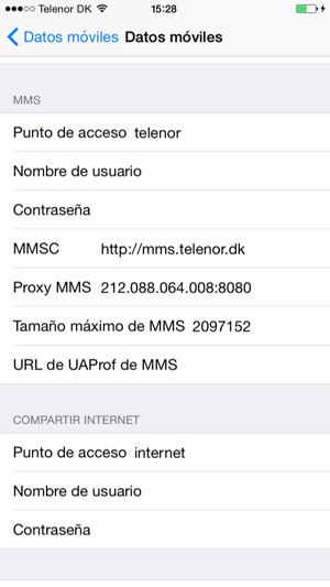 Introduzca la información de MMS