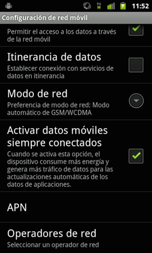Activar o desactivar Itinerancia de datos