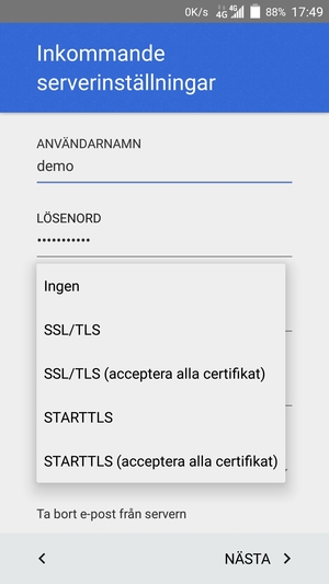 Välj Ingen och NÄSTA