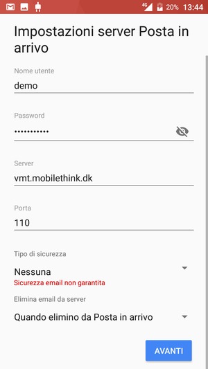 Seleziona AVANTI