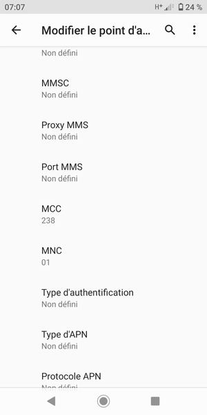 Faites défiler vers le bas et saisissez les informations MMS