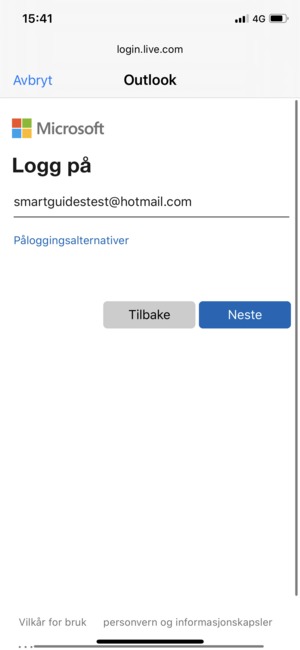 Skriv inn e-postadresse og velg Neste