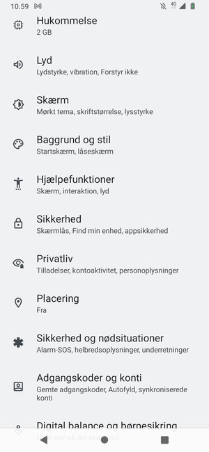 Scroll til og vælg Sikkerhed