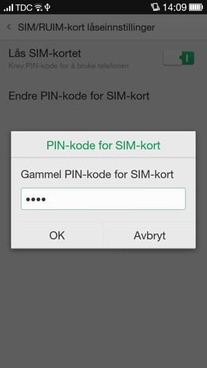 Skriv inn Gammel PIN-kode for SIM-kort og velg OK