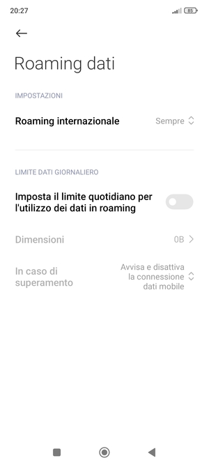 Seleziona Roaming internazionale