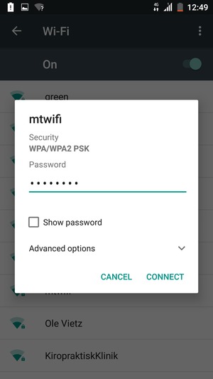 Enter the Wi-Fi password and select CONNECT