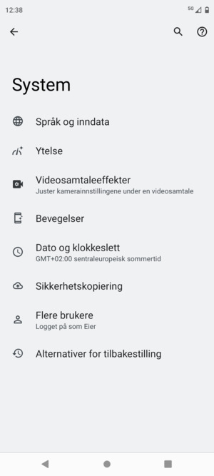Velg Sikkerhetskopiering
