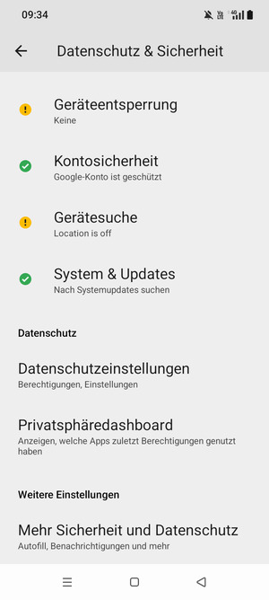 Scrollen Sie und wählen Sie Mehr Sicherheit und Datenshutz