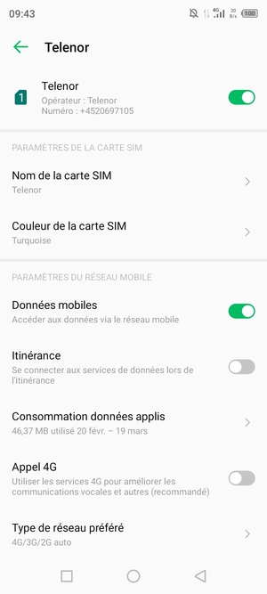 Pour changer de réseau en cas de problèmes de réseau, sélectionnez Type de réseau préféré