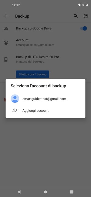 Seleziona il tuo account di backup