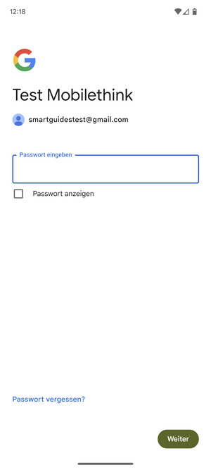 Geben Sie Ihre Passwort ein und wählen Sie Weiter