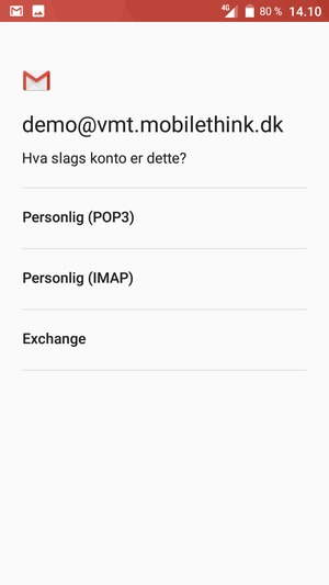 Velg Personlig (POP3) eller Personlig (IMAP)