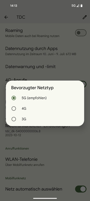 Wählen Sie die gewünschte Option