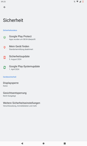 Um Ihre Bildschirmsperre zu aktivieren, gehen Sie zum Sicherheit Menü und wählen Sie  Displaysperre