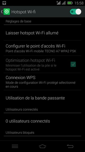 Votre téléphone est maintenant configuré pour être utilisé comme modem