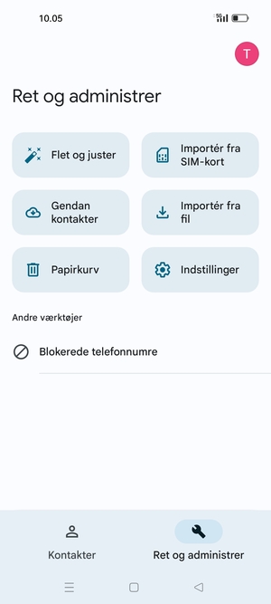 Vælg Importér fra SIM-kort