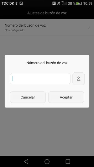 Introduzca el Número del buzón de voz y seleccione Aceptar