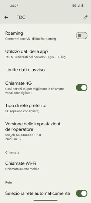 Scorri e seleziona Tipo di rete preferito