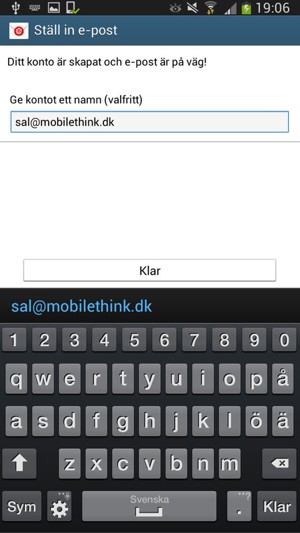 Ge ditt konto ett namn och välj Klar