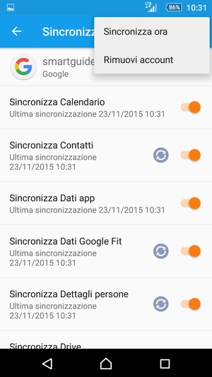 Seleziona Sincronizza ora