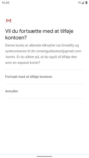 Vælg Fortsæt med at tilføje kontoen