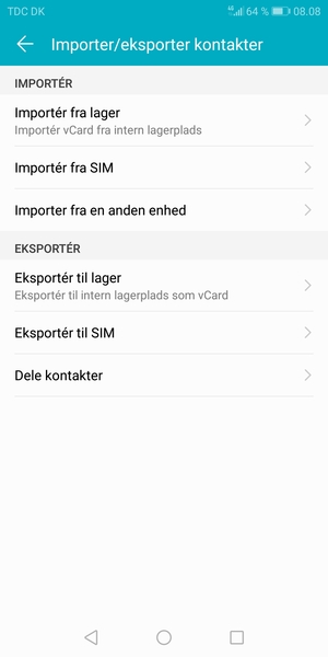Vælg Importér fra SIM
