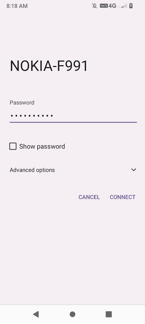 Enter the Wi-Fi password and select CONNECT