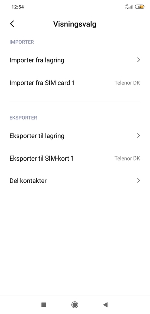Velg Importer fra SIM card