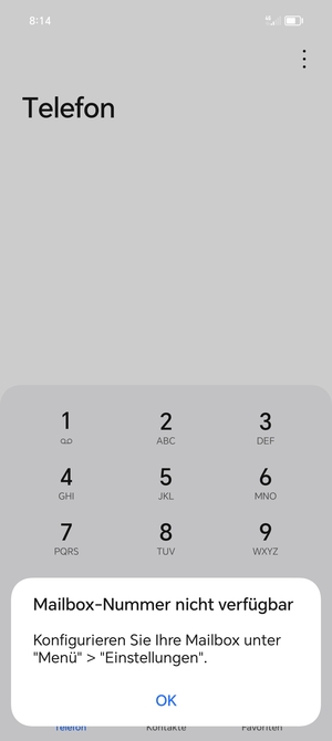 Falls Ihre Voicemail nicht eingerichtet ist, wählen Sie OK