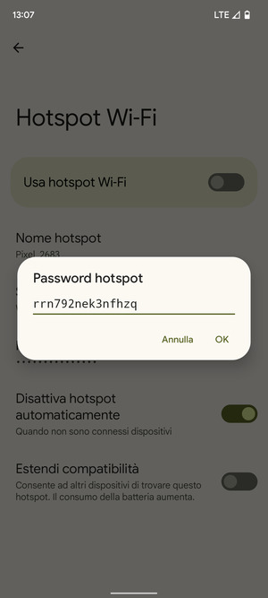 Inserisci una password dell'hotspot Wi-Fi di almeno 8 caratteri e seleziona OK