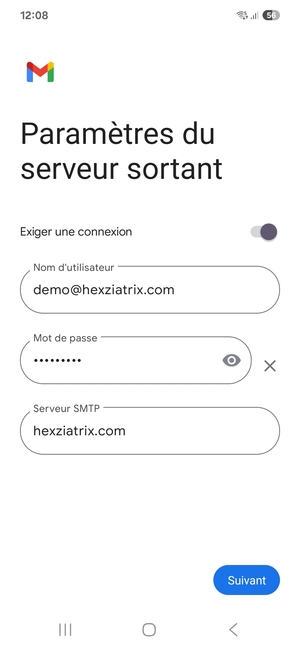 Entrez l'adresse du serveur Sortant et sélectionnez Suivant
