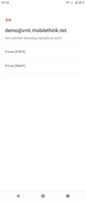 Wählen Sie Privat (POP3) oder Privat (IMAP)