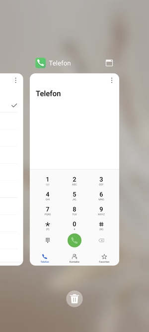 Wählen Sie das Symbol Löschen, um alle laufende Apps zu schließen