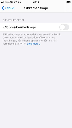 Slå iCloud-sikkerhedskopi til