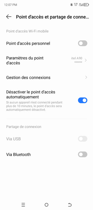 Activer le Point d'accès personnel