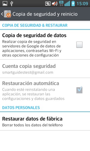 Marque la casilla de verificación Copia de seguridad de datos