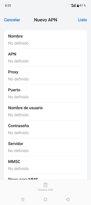 Introduzca la información de MMS