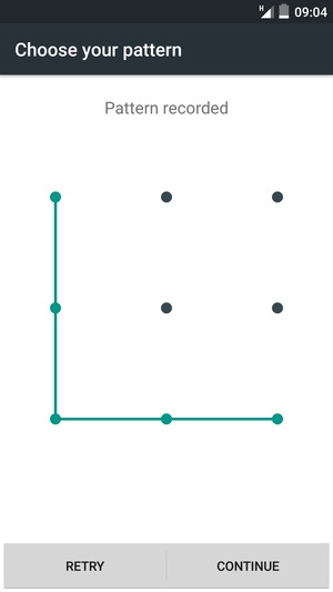 Draw an unlock pattern and select CONTINUE