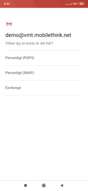 Välj Personligt (POP3) eller Personligt (IMAP)