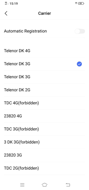 Select a network operator from the list