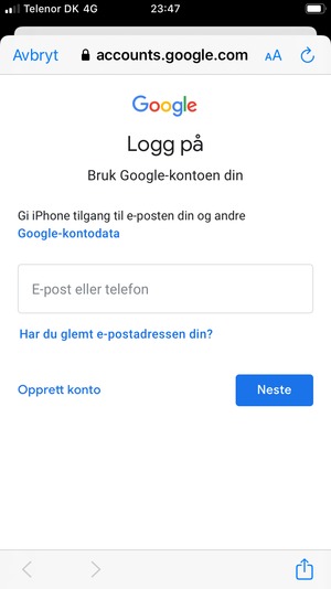 Skriv inn e-postadresse og velg Neste