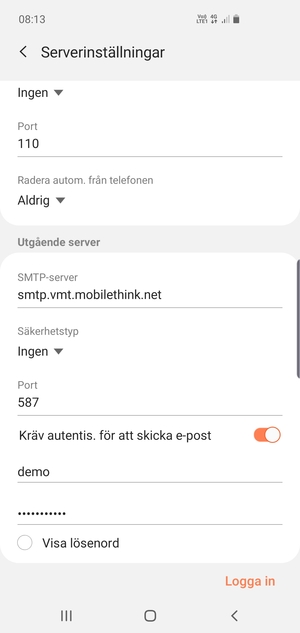 Scrolla ner och ange utgående serveradress