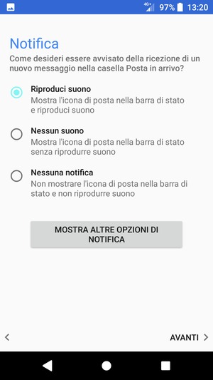 Seleziona la tua opzione preferita e poi AVANTI