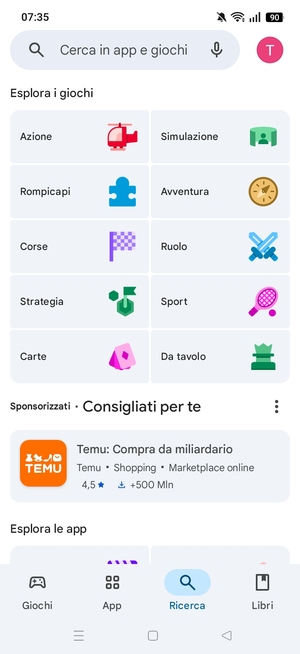 Seleziona la barra di ricerca
