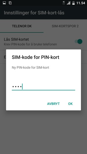 Skriv inn Ny PIN-kode for SIM-kort og velg OK